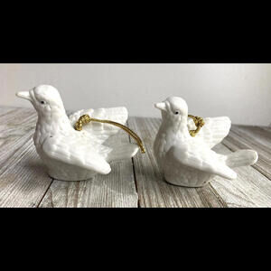 Vintage Ceramic 2 TURTLE DOVE'S Peace Christmas Ornament Made in JAPAN